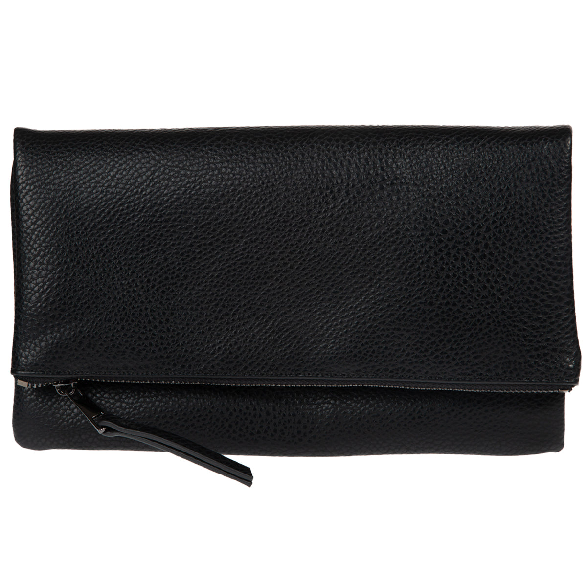 Women's Vegan Leather Zipper Foldover Clutch Purse with Tassel