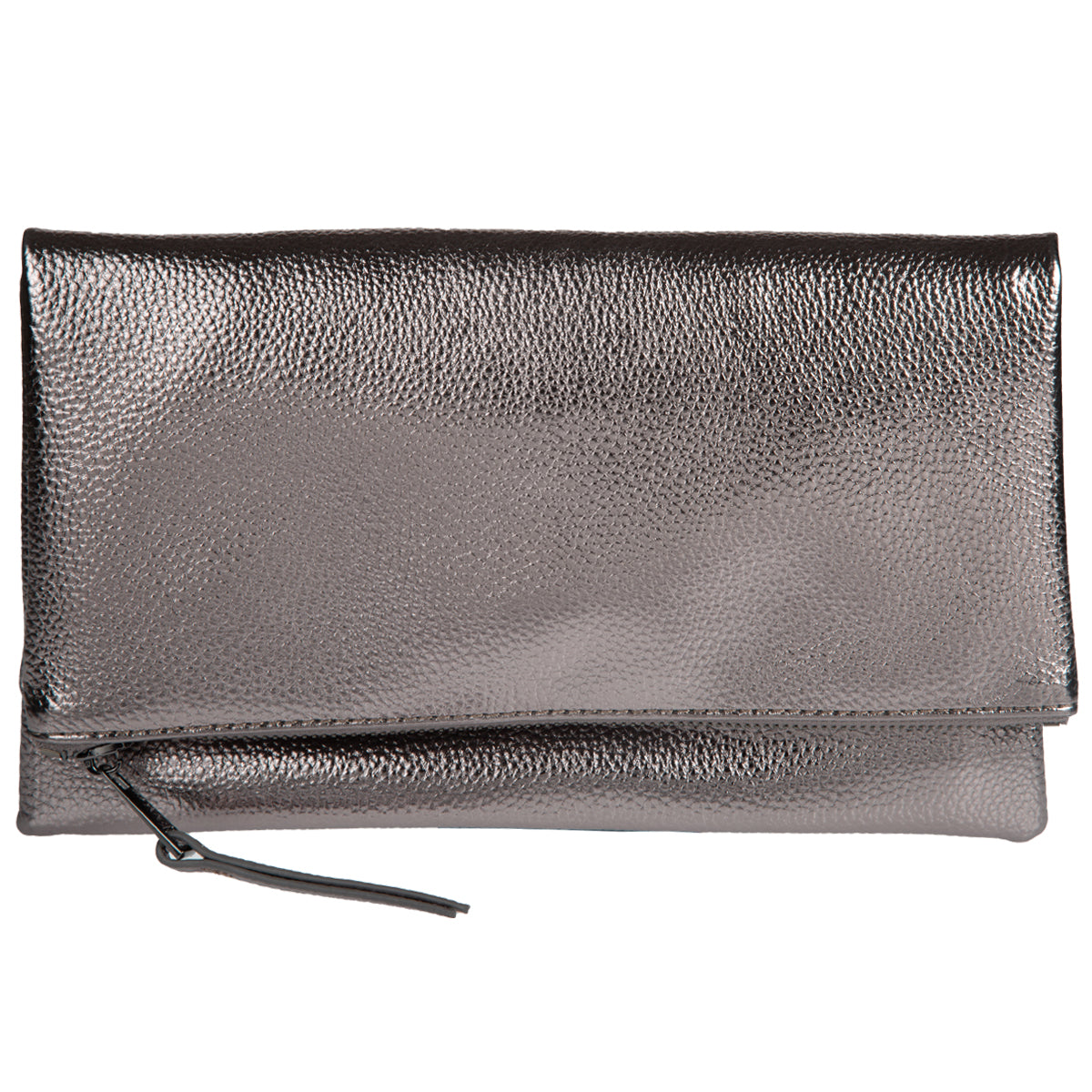 Women's Vegan Leather Zipper Foldover Clutch Purse with Tassel