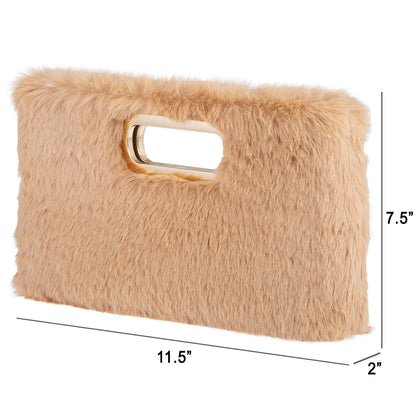 Faux Fur Top Handle Clutch Purse