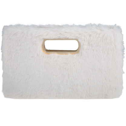 Faux Fur Top Handle Clutch Purse