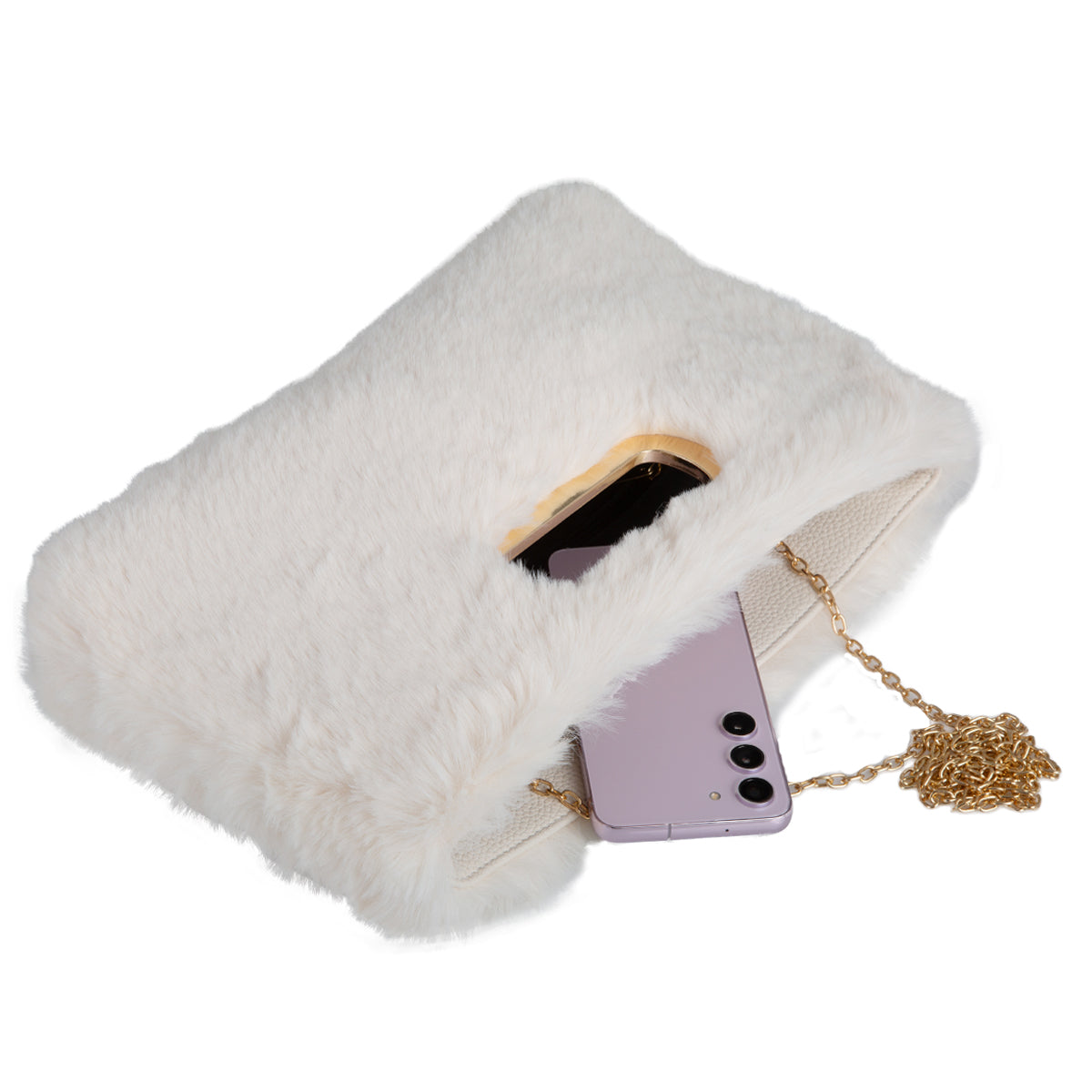 Faux Fur Top Handle Clutch Purse