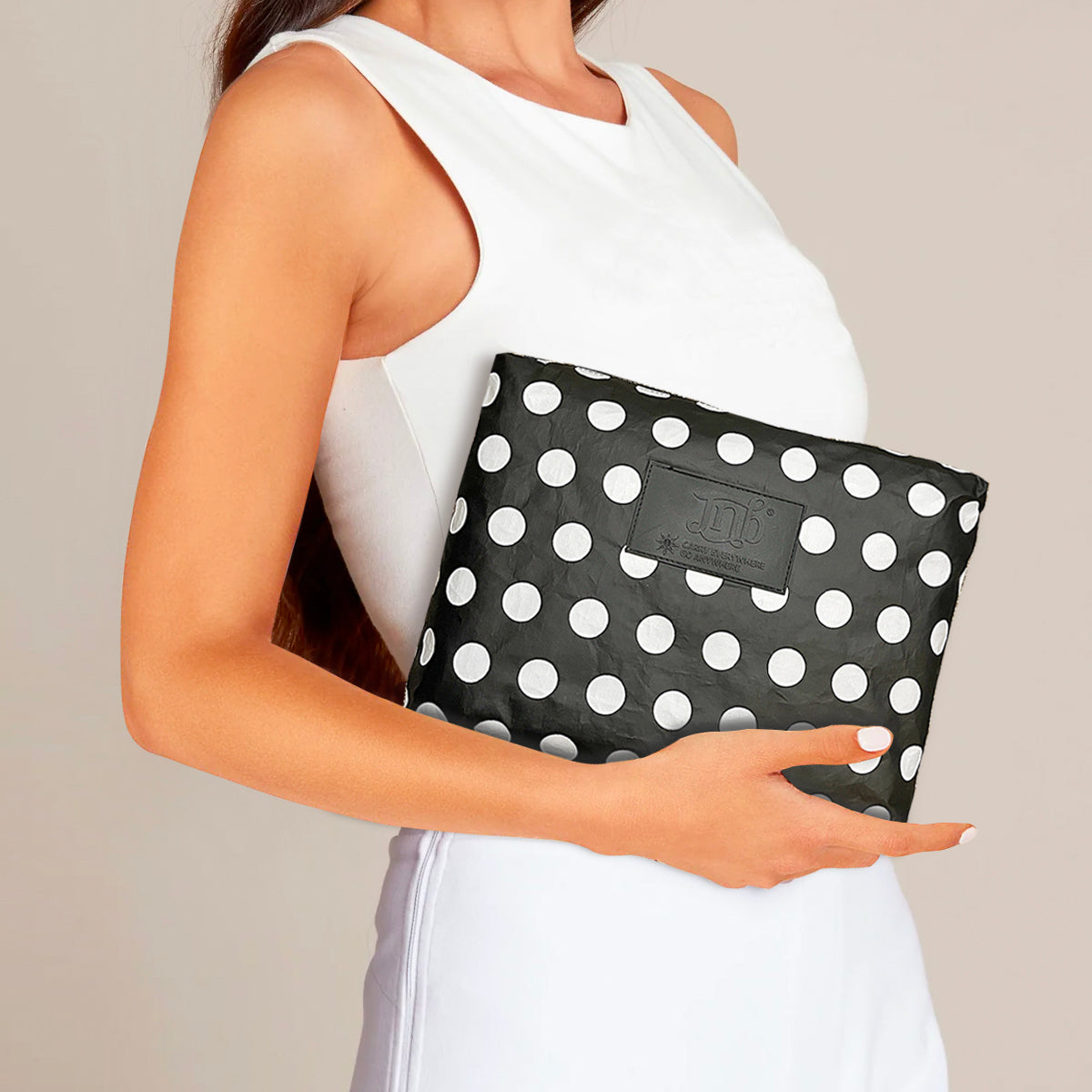 100% Coated Tyvek Material Polka Dot Beach Pouch, Waterproof Pouch for Beach, Make-up, Wet Dry Bag, Clutch