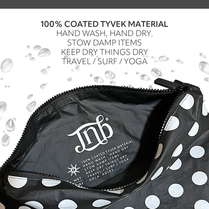 100% Coated Tyvek Material Polka Dot Beach Pouch, Waterproof Pouch for Beach, Make-up, Wet Dry Bag, Clutch