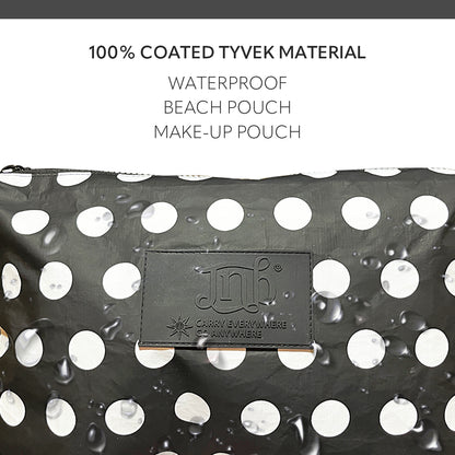 100% Coated Tyvek Material Polka Dot Beach Pouch, Waterproof Pouch for Beach, Make-up, Wet Dry Bag, Clutch