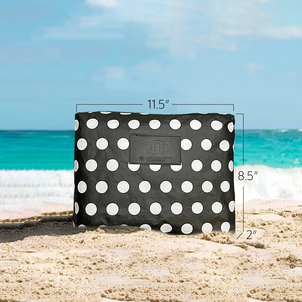 100% Coated Tyvek Material Polka Dot Beach Pouch, Waterproof Pouch for Beach, Make-up, Wet Dry Bag, Clutch