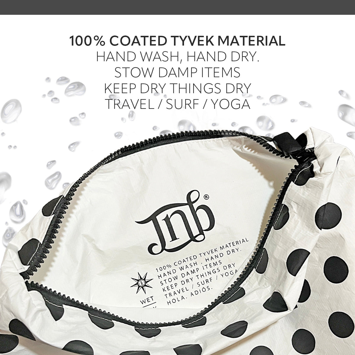 100% Coated Tyvek Material Polka Dot Beach Pouch, Waterproof Pouch for Beach, Make-up, Wet Dry Bag, Clutch