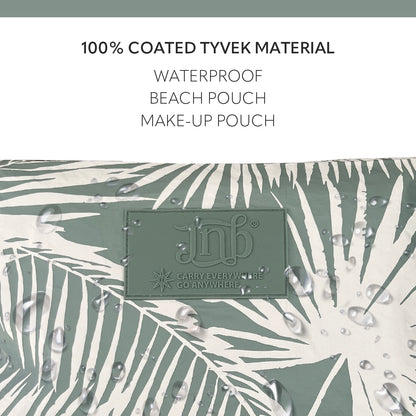 100% Coated Tyvek Material Palm Leaves Design Beach Pouch, Waterproof Pouch for Beach, Makeup Pouch, Wet Dry Bag,Clutch