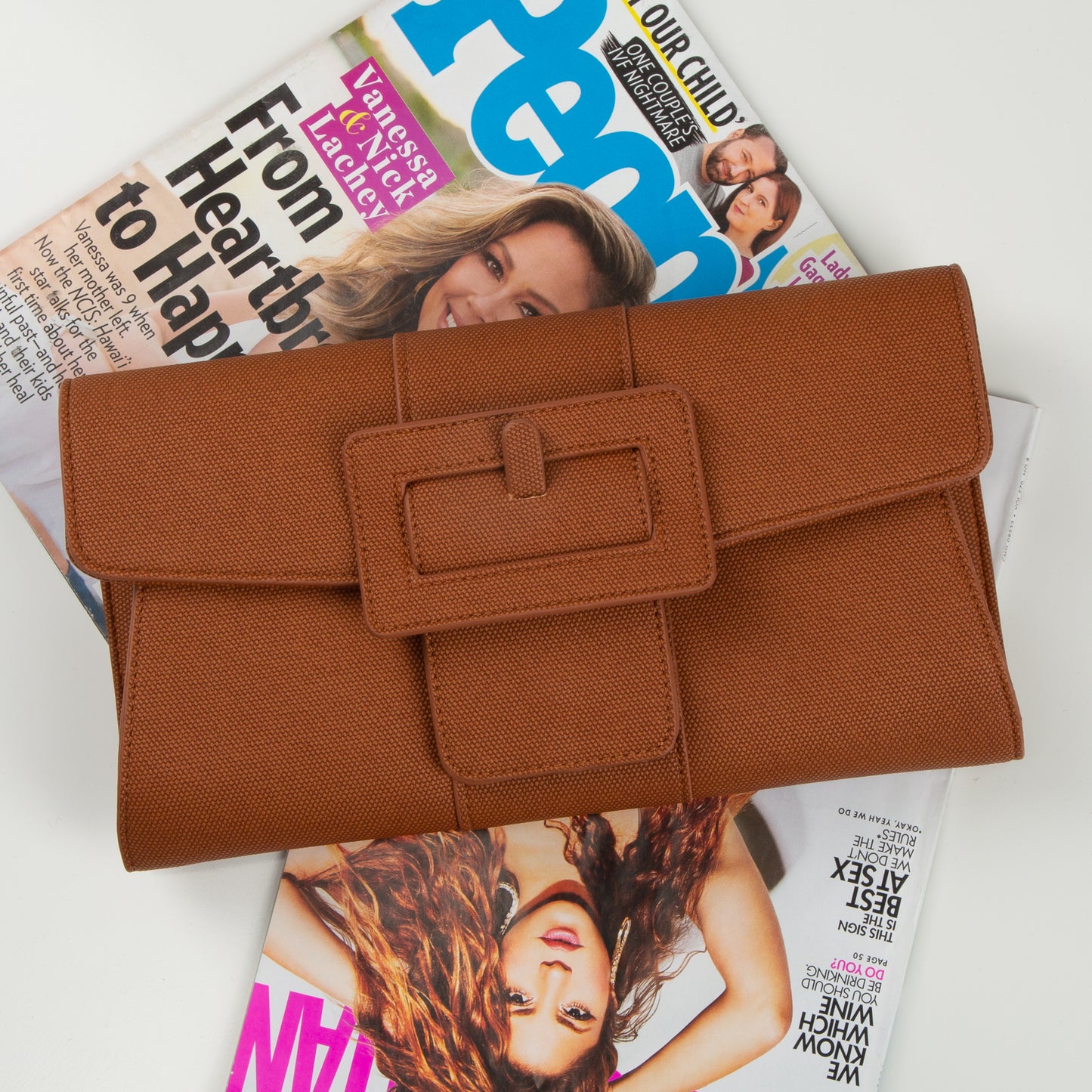 Synthetic Leather Belted Envelope Clutch