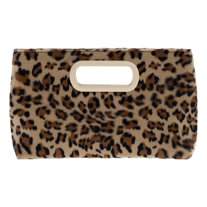 Leopard Print Faux Fur Top Handle Clutch