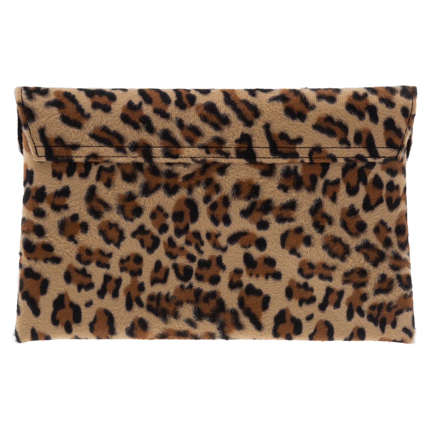 Faux Fur Leopard Print Double Pocket Clutch