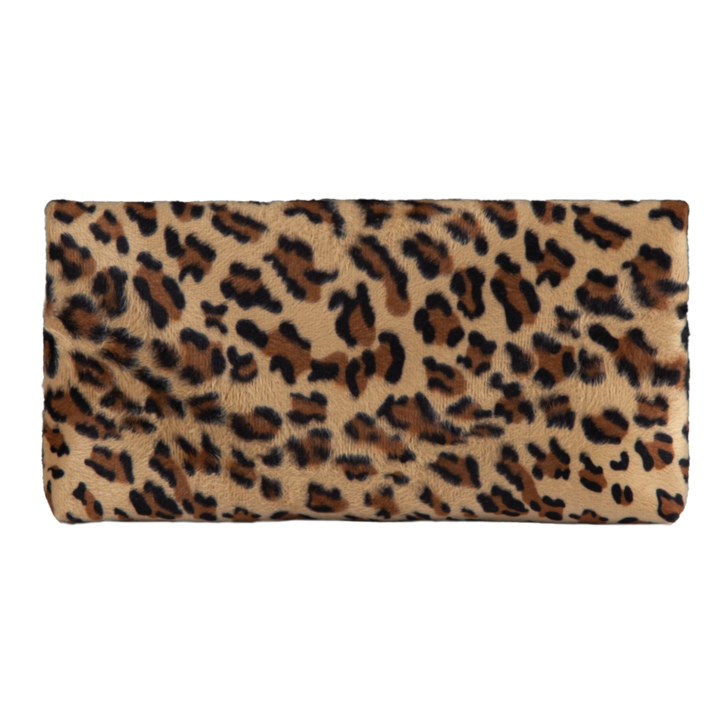 Faux Fur Leopard Print Foldover Clutch,