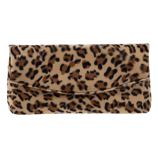 Faux Fur Leopard Print Foldover Clutch,