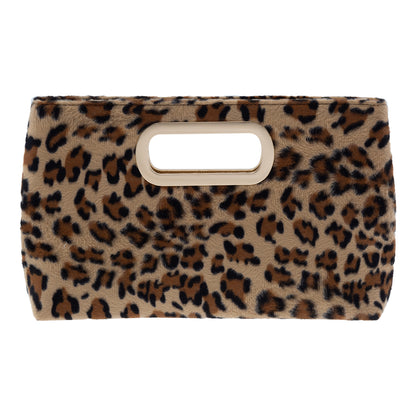 Leopard Print Faux Fur Top Handle Clutch