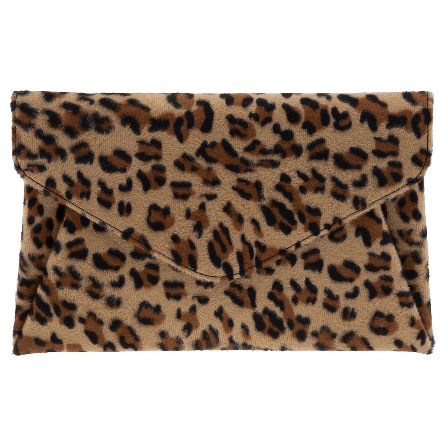 Faux Fur Leopard Print Double Pocket Clutch