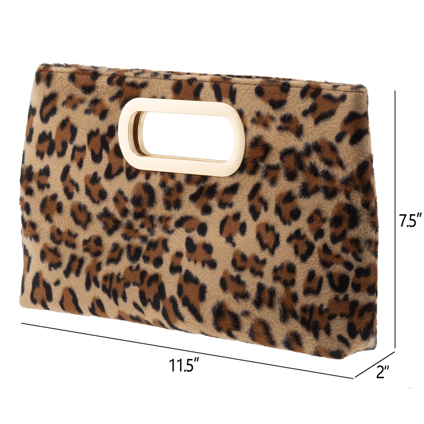 Leopard Print Faux Fur Top Handle Clutch