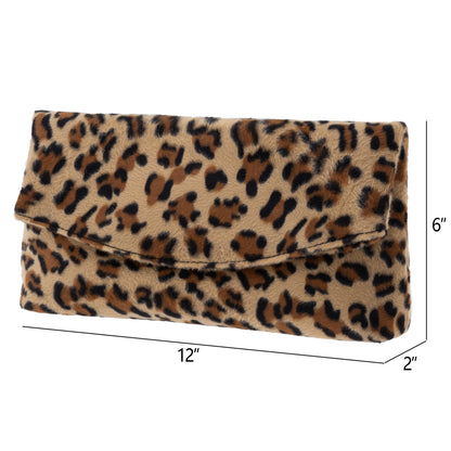 Faux Fur Leopard Print Foldover Clutch,