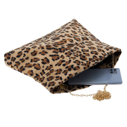 Faux Fur Leopard Print Foldover Clutch,