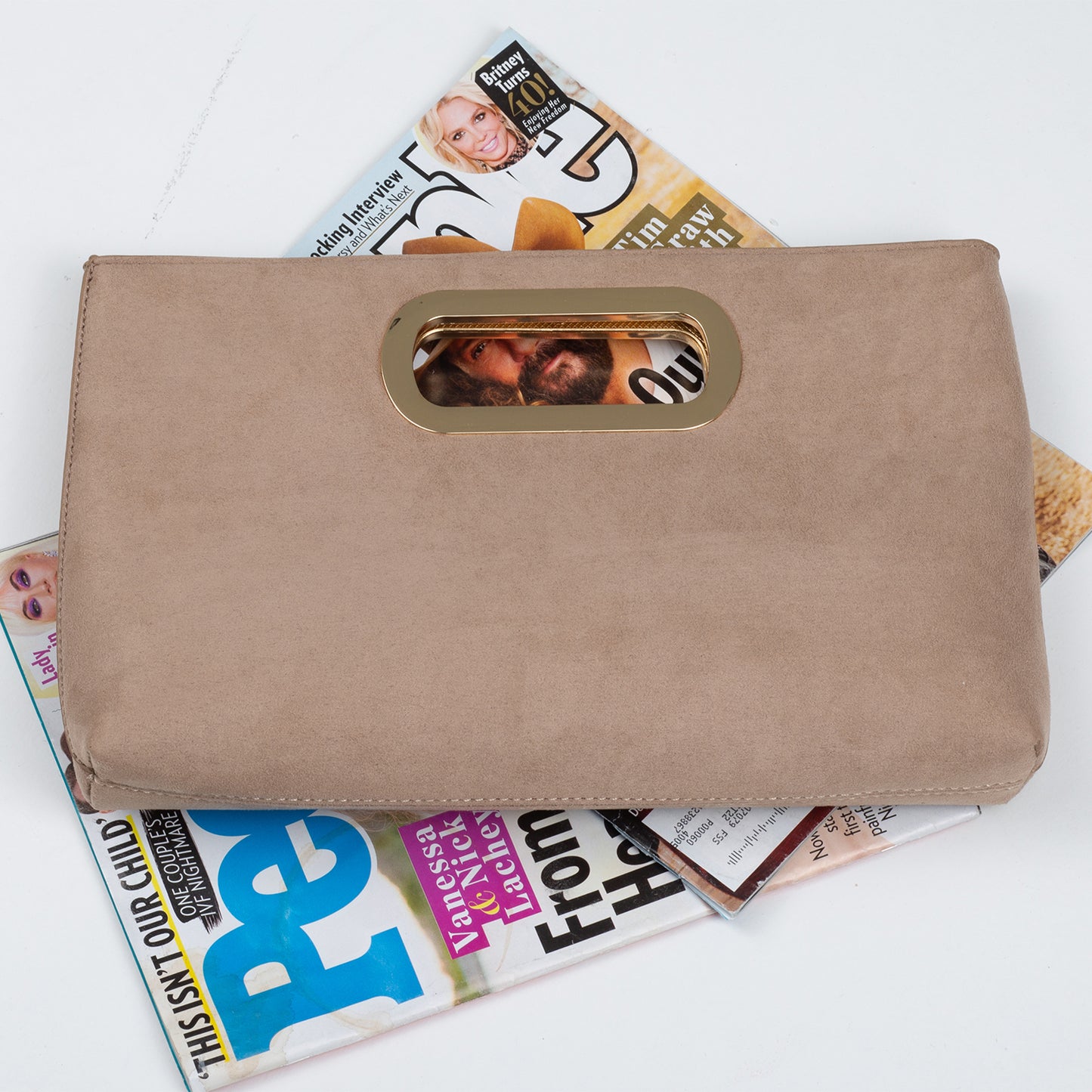 Top Handle Faux Suede Clutch