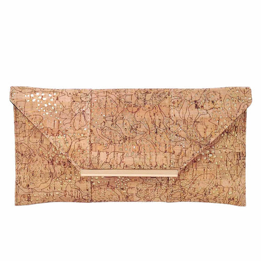 JNB Unique Pattern Laser Cut Cork Envelope Clutch