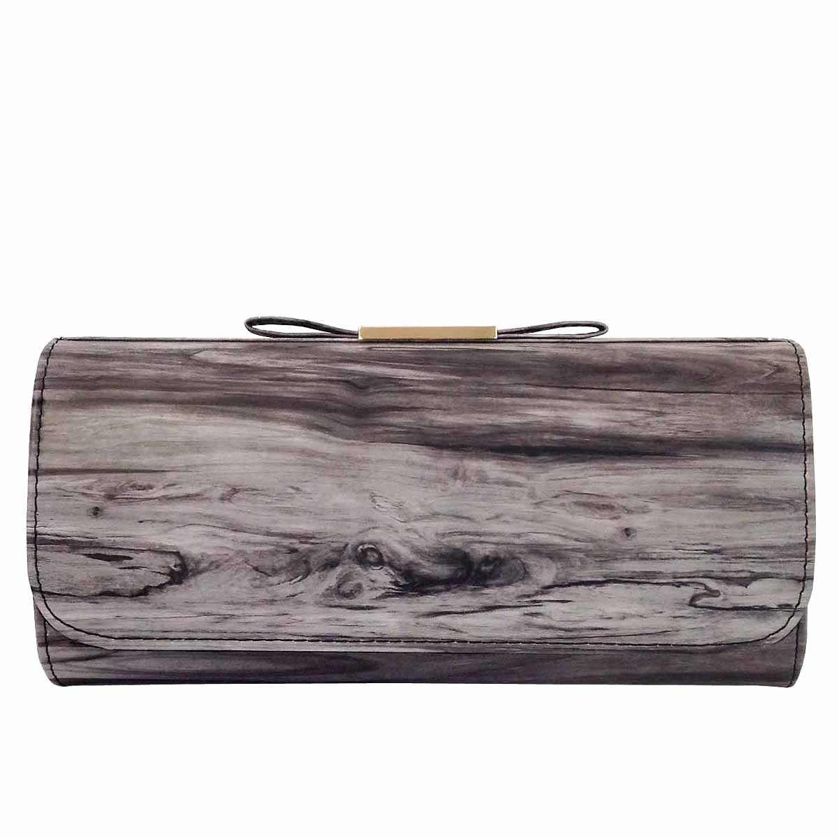 Vintage Wood Pattern Clutch with Bow