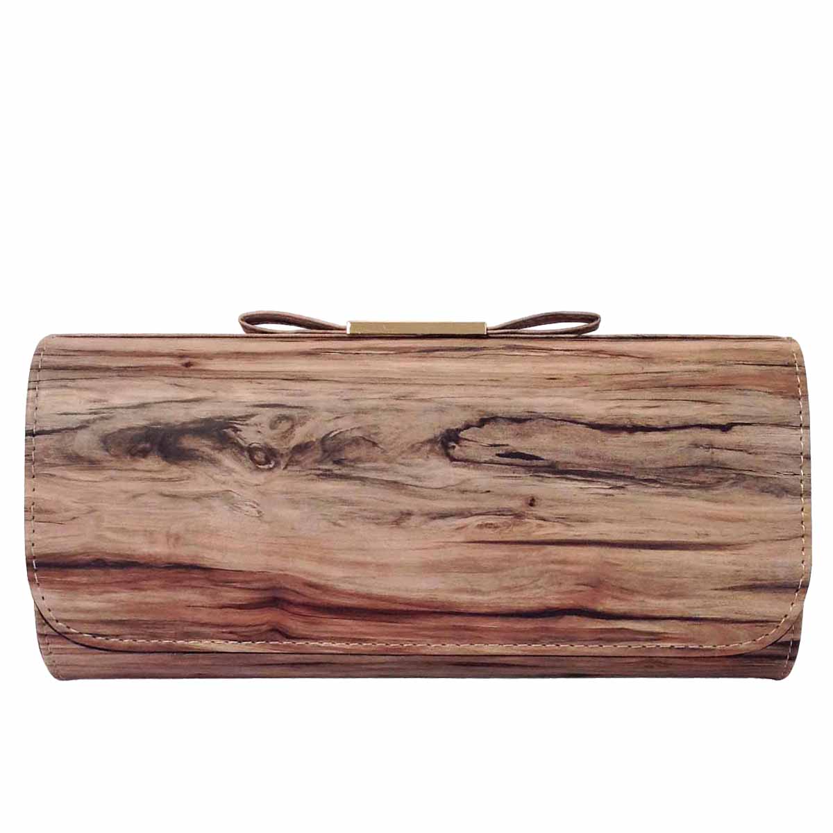 Vintage Wood Pattern Clutch with Bow