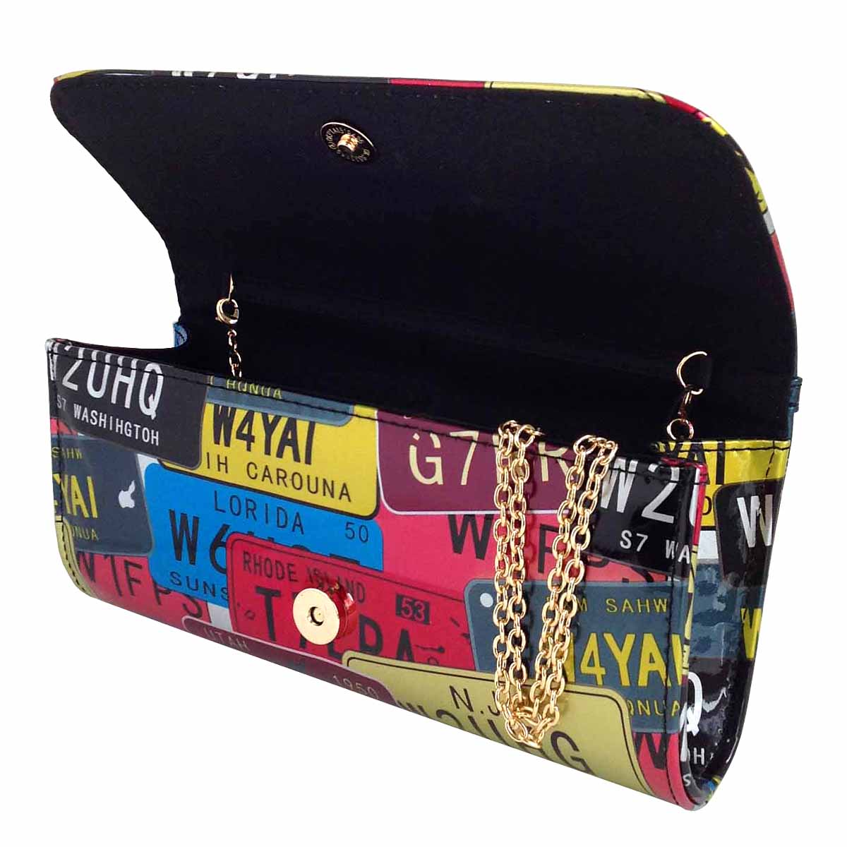 License Plate Faux Patent Leather Clutch with Bow