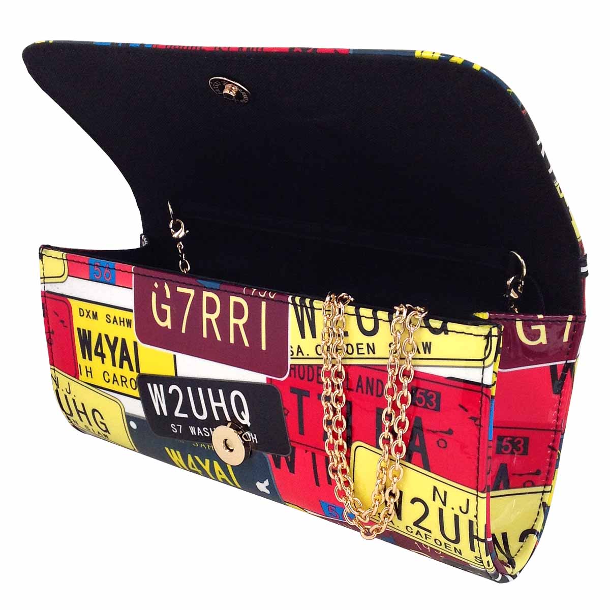 License Plate Faux Patent Leather Clutch with Bow