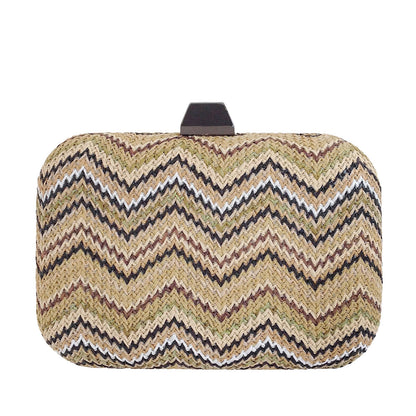 Multicolored Chevron Raffia Straw Box Clutch