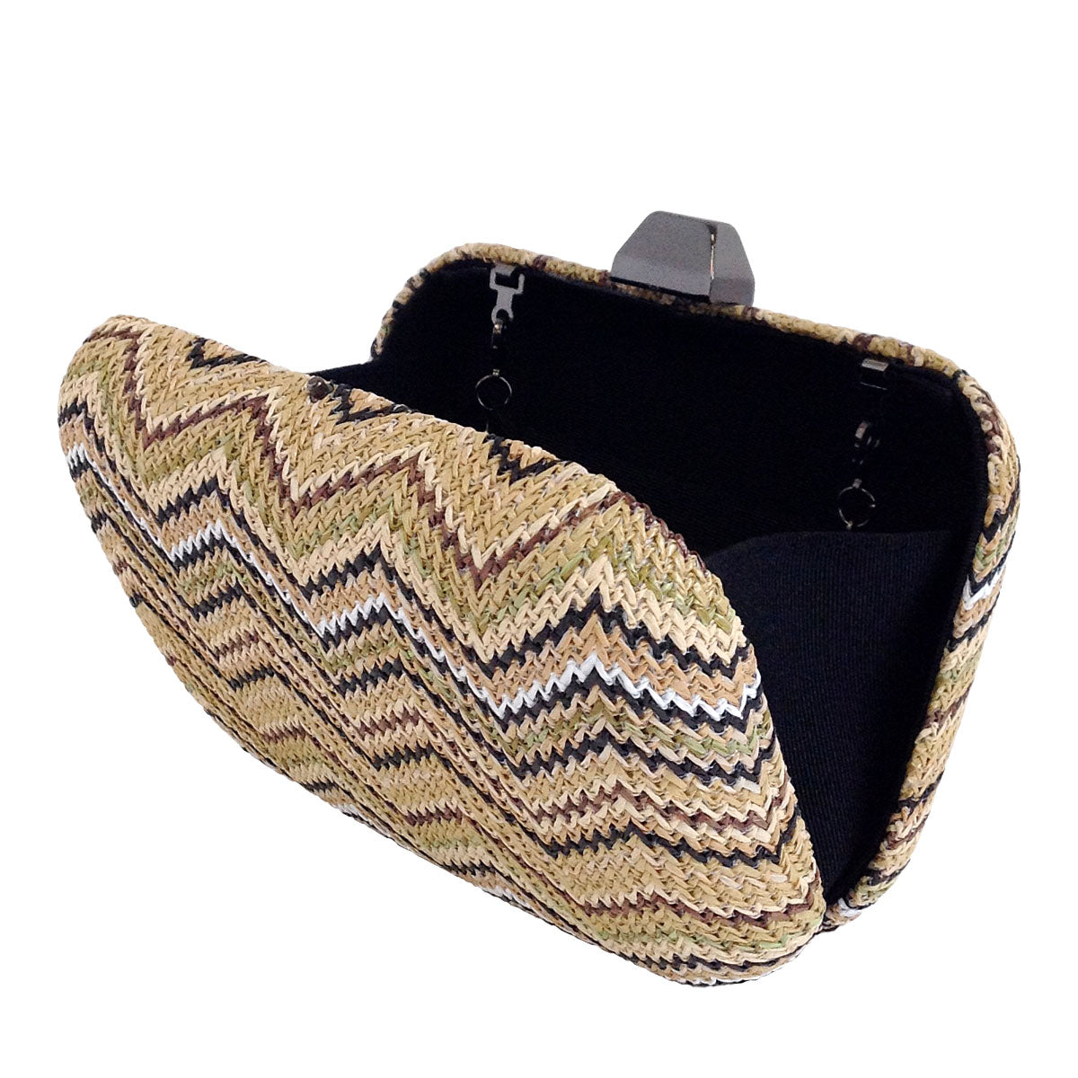 Multicolored Chevron Raffia Straw Box Clutch