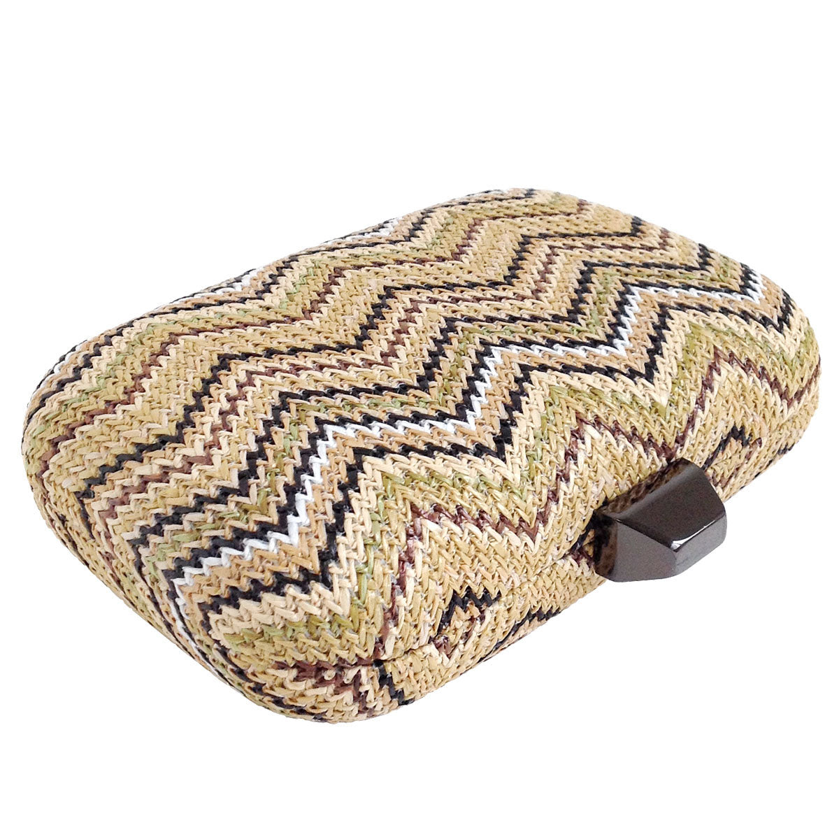 Multicolored Chevron Raffia Straw Box Clutch