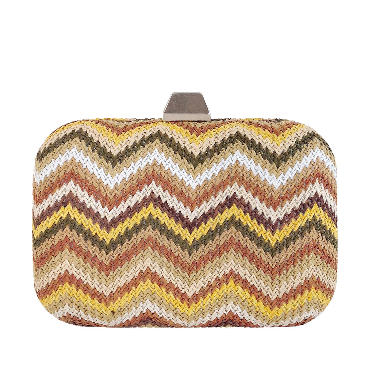 Multicolored Chevron Raffia Straw Box Clutch