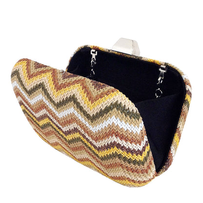 Multicolored Chevron Raffia Straw Box Clutch