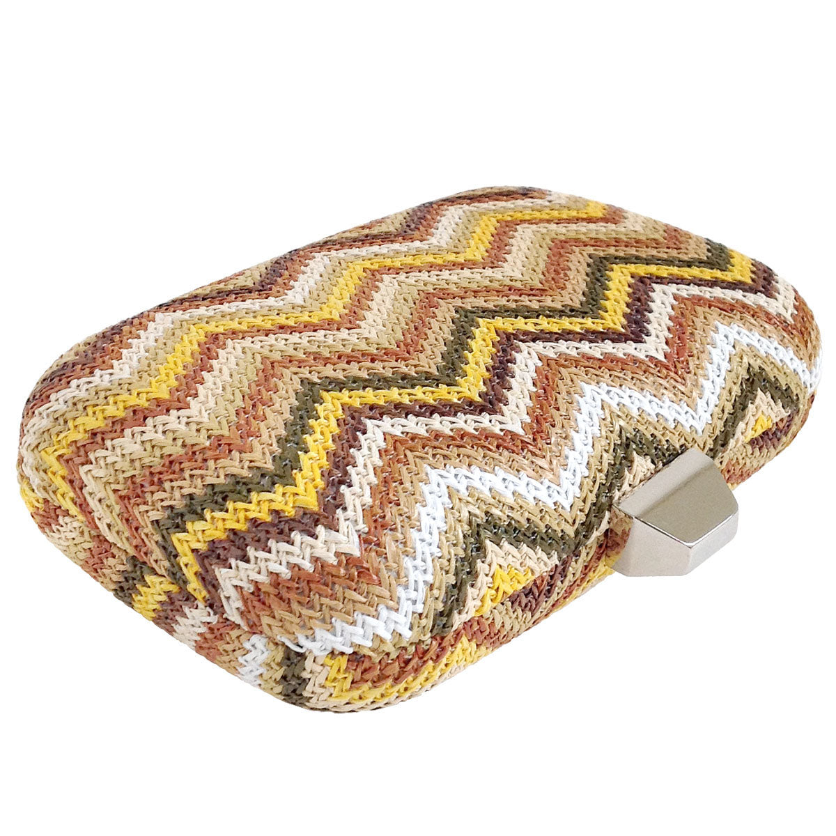 Multicolored Chevron Raffia Straw Box Clutch