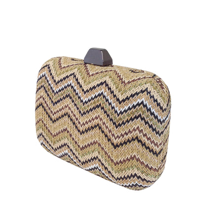 Multicolored Chevron Raffia Straw Box Clutch