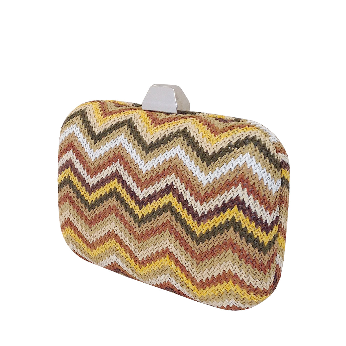 Multicolored Chevron Raffia Straw Box Clutch