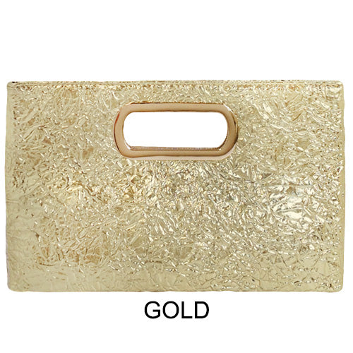 Crushed Metallic Top Handle Clutch