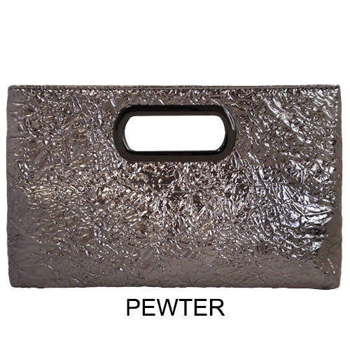 Crushed Metallic Top Handle Clutch