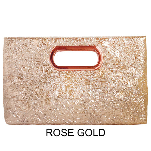 Crushed Metallic Top Handle Clutch