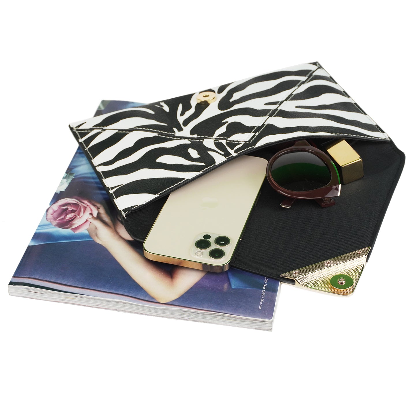 Synthetic Leather Zebra Print Envelope Clutch