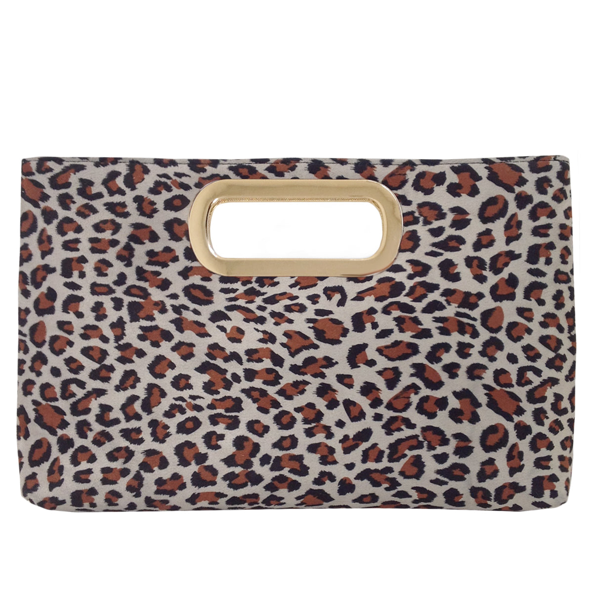 Faux Suede Top Handle Small Leopard Clutch