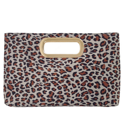 Faux Suede Top Handle Small Leopard Clutch