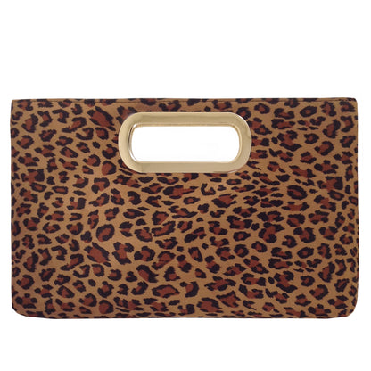 Faux Suede Top Handle Small Leopard Clutch