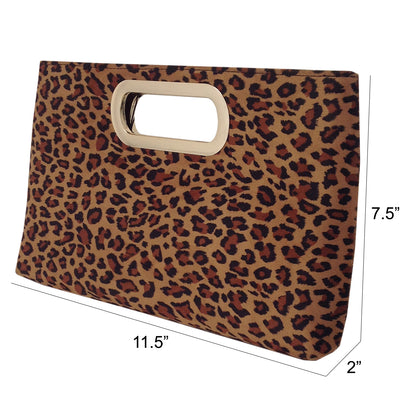 Faux Suede Top Handle Small Leopard Clutch