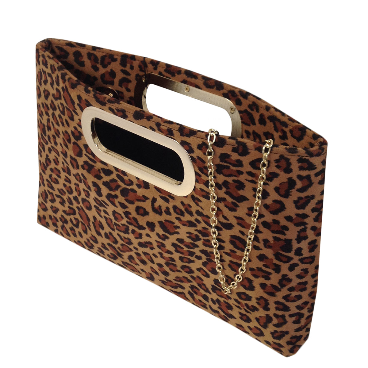 Faux Suede Top Handle Small Leopard Clutch