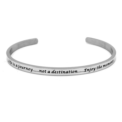 JNB/0732/ Inspirational Engraved Stainless Steel Cuff Bracelet-Life is Journey.