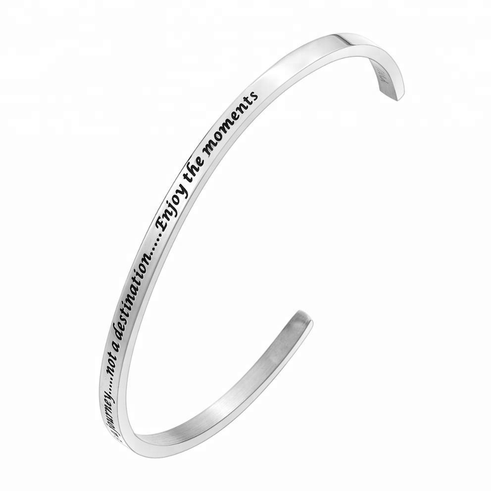 JNB/0732/ Inspirational Engraved Stainless Steel Cuff Bracelet-Life is Journey.