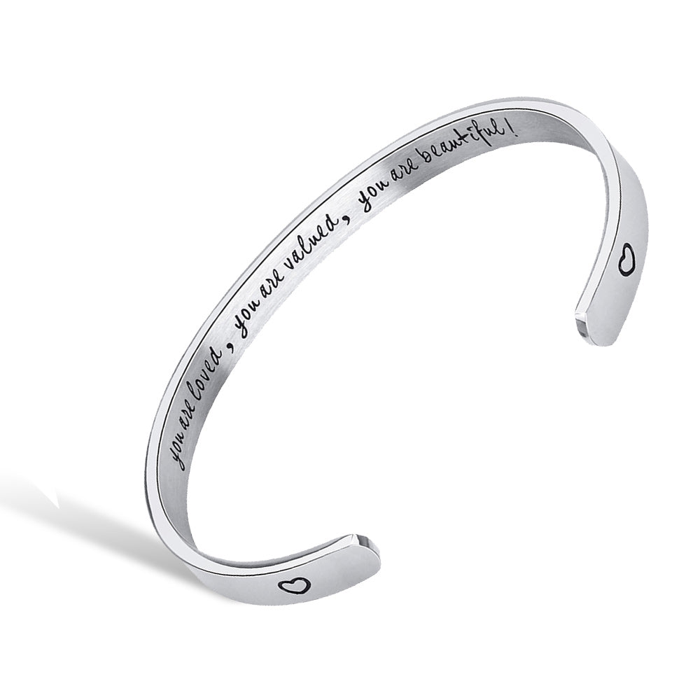 JNB/0860/ Inspirational Engraved Stainless Steel Cuff Bracelet Personalized Gift