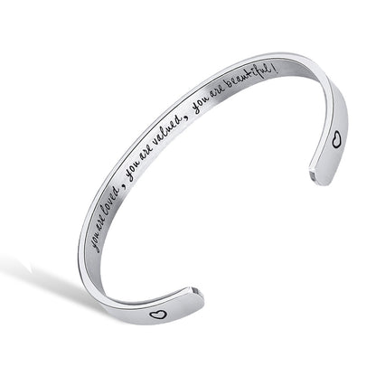 JNB/0860/ Inspirational Engraved Stainless Steel Cuff Bracelet Personalized Gift