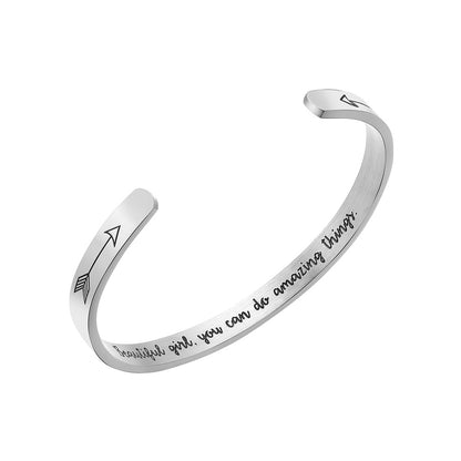 JNB/1045/Inspirational Engraved Stainless Steel Cuff Bracelet Personalized Gift