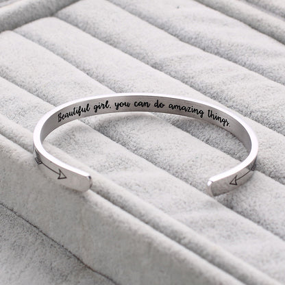 JNB/1045/Inspirational Engraved Stainless Steel Cuff Bracelet Personalized Gift